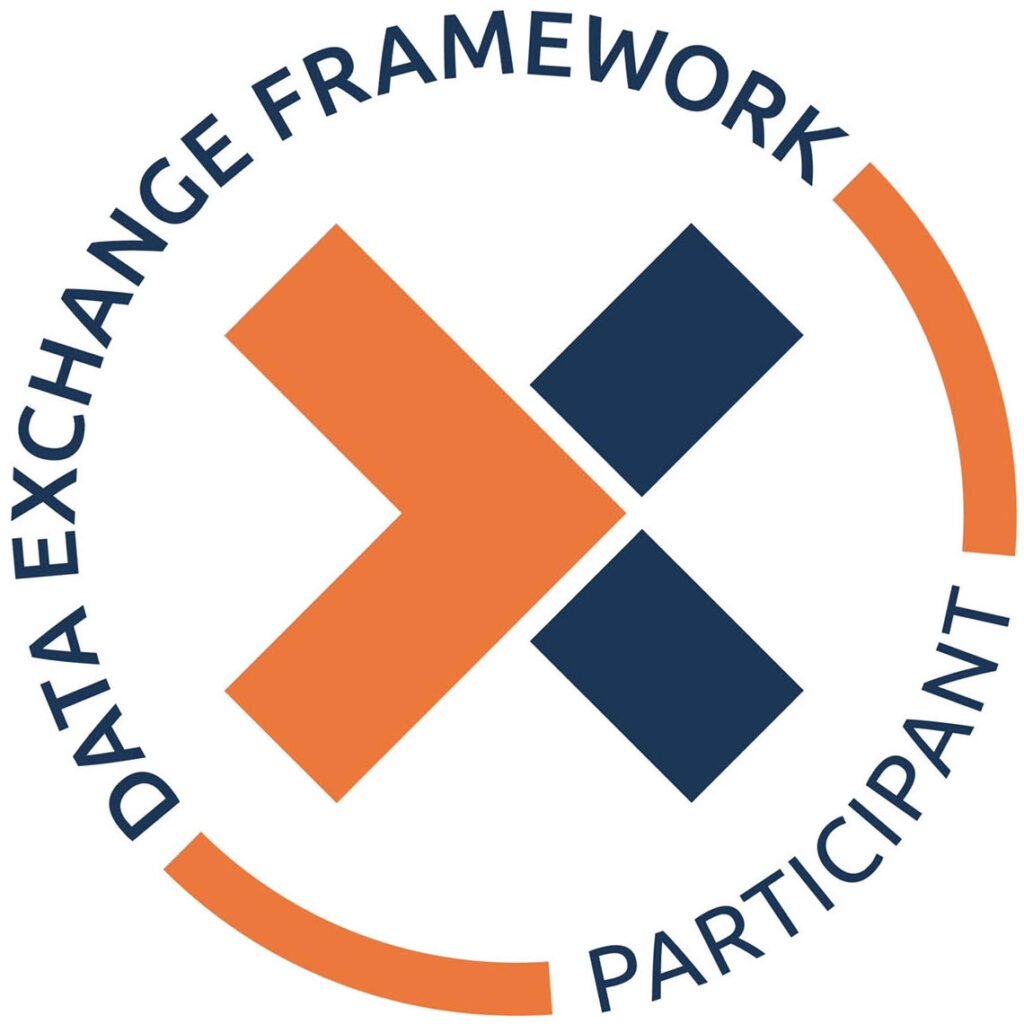 Illustration showing digital data exchange between healthcare systems to represent secure sharing of patient information and medical records. Image used by a medical clinic in San Bernardino to explain health data exchange care coordination and clinical communication