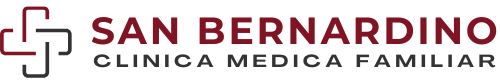 Logo of San Bernardino, a family medical clinic, featuring a red and black design with a cross symbol.